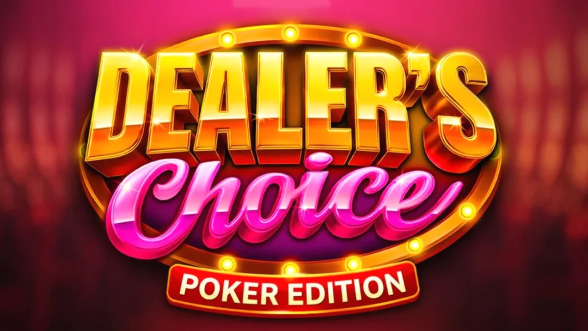 Dealer’s Choice: Poker Edition slot game interface na may poker cards at green felt background.